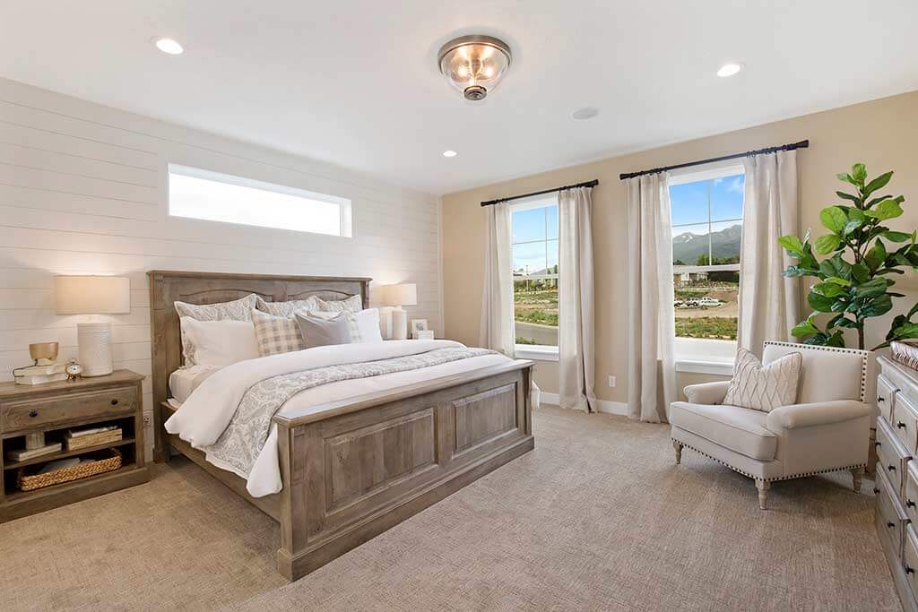 Luxurious new bedroom with large oversized windows